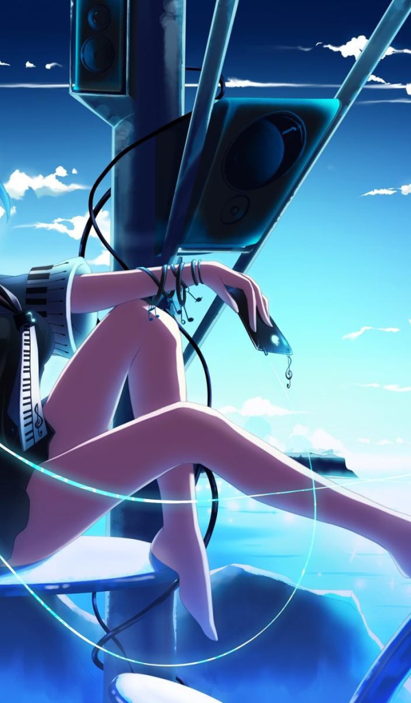 Девушка аниме наслаждается музыкой