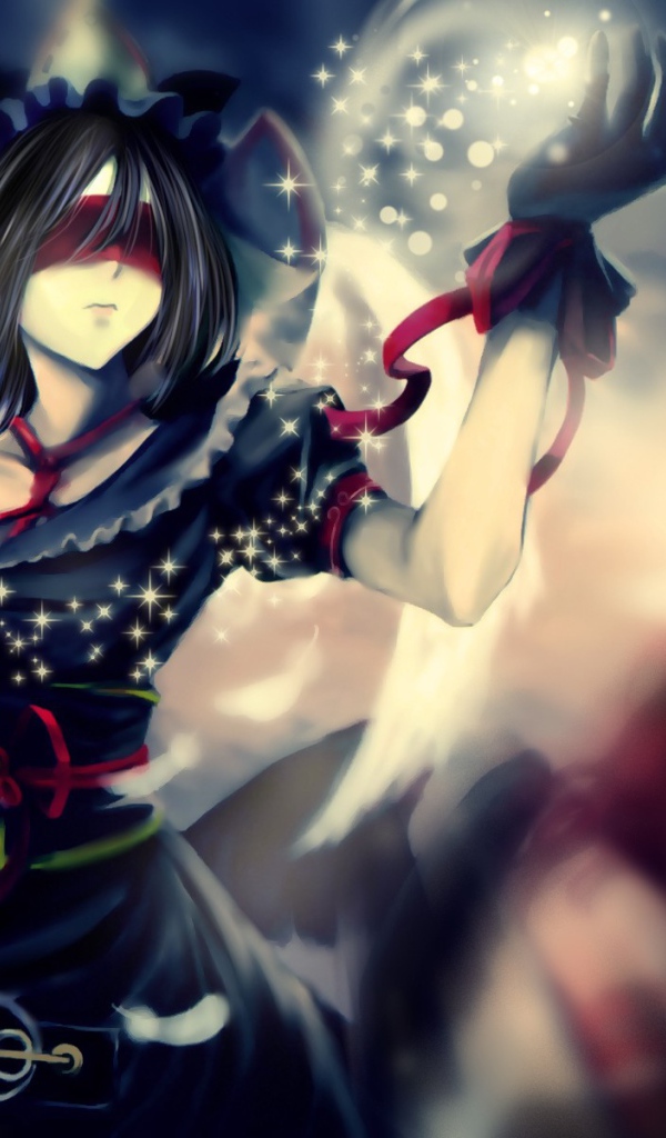 Девушка аниме в черном платье и маске