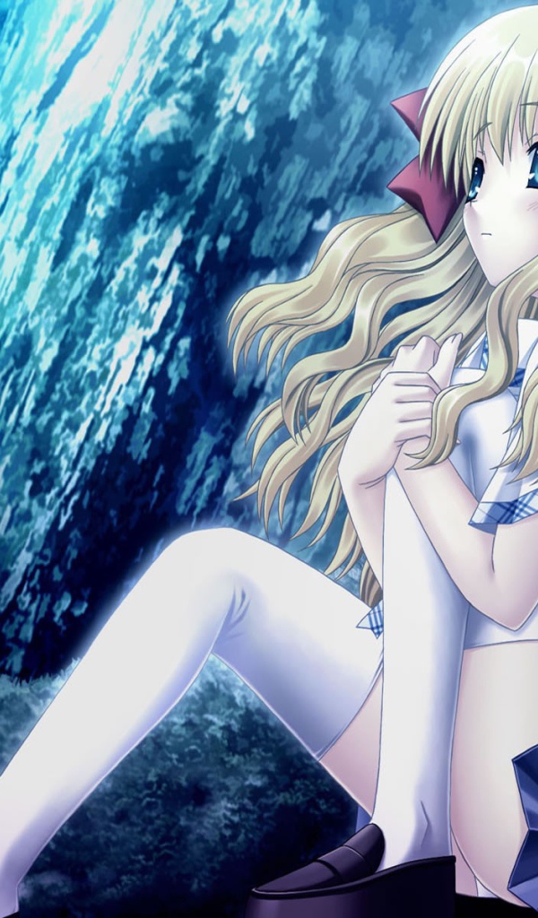 Аниме девушка в школьной форме в темном лесу