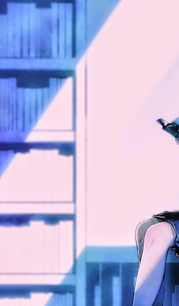 Девушка аниме Рей Аянами читает книгу