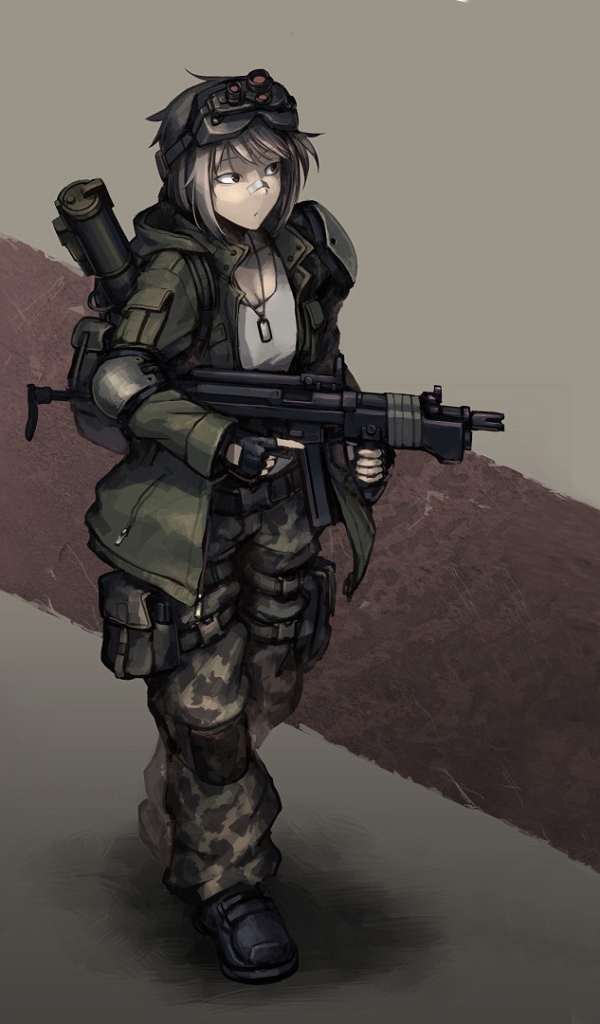 Аниме девушка солдат с оружием