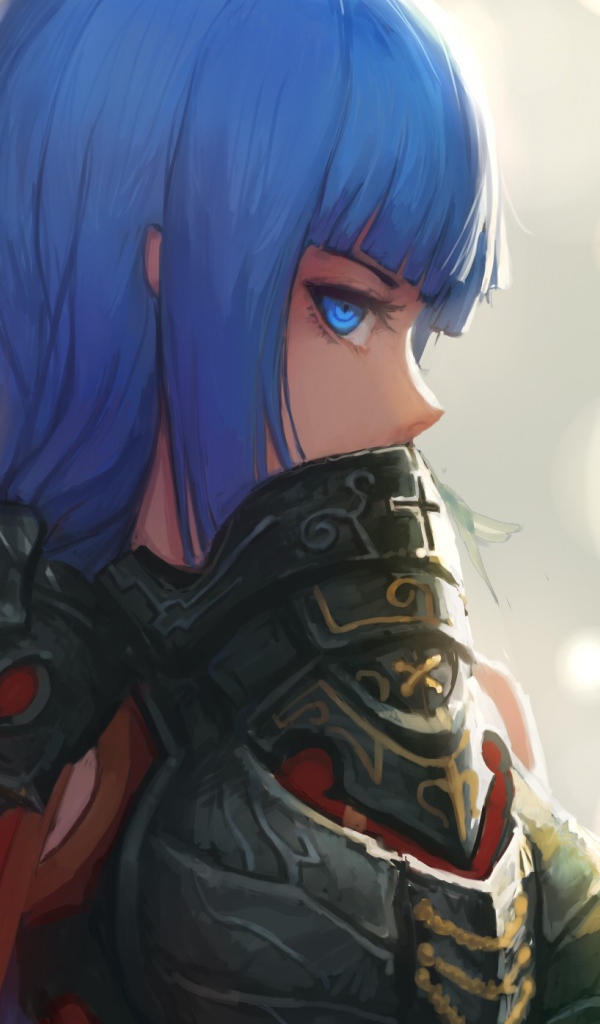 Девушка аниме с голубыми глазами и волосами