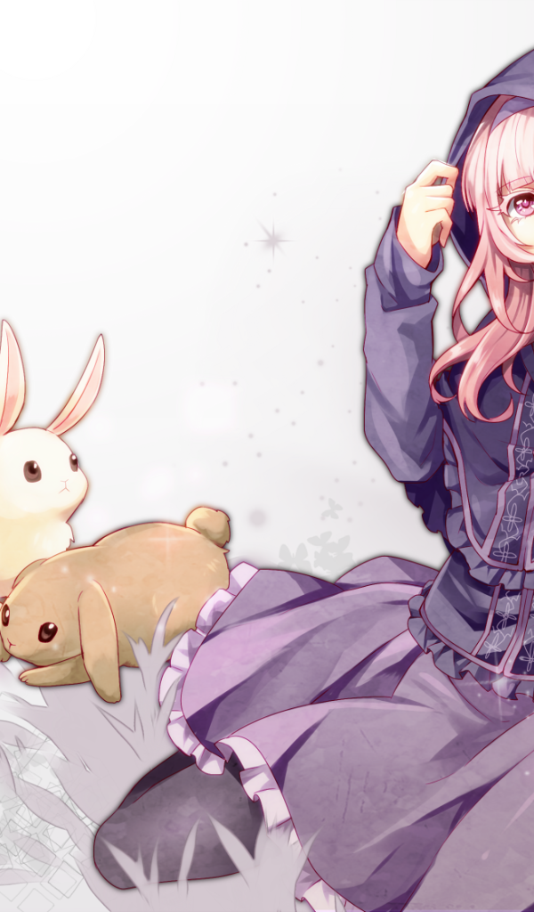 Девушка аниме с кроликами