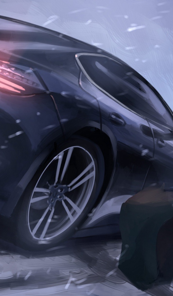 Вооруженный персонаж аниме и Porsche Panamera