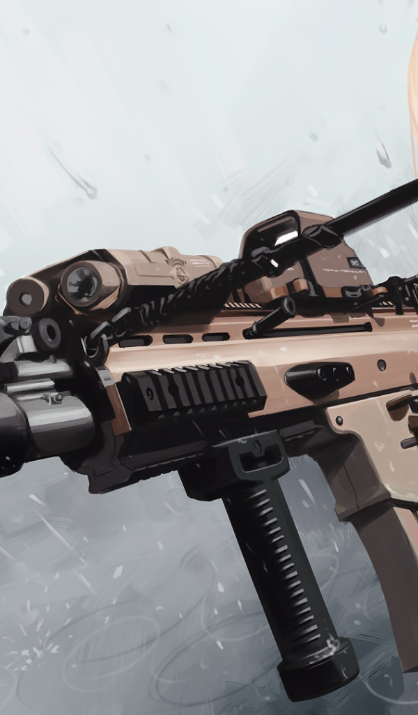 Автоматическая винтовка в руках девушки аниме