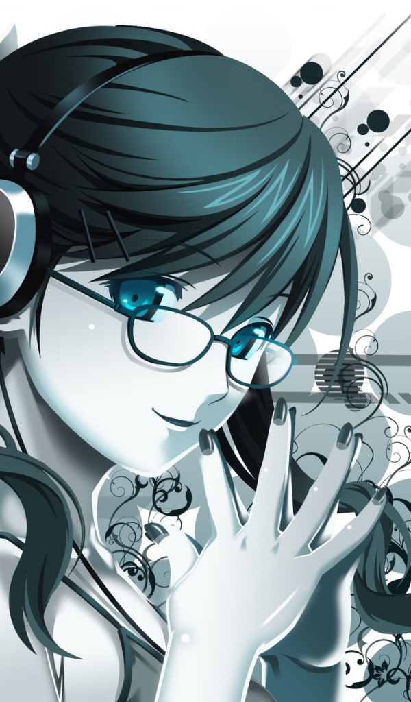 Голубоглазая девочка аниме в очках