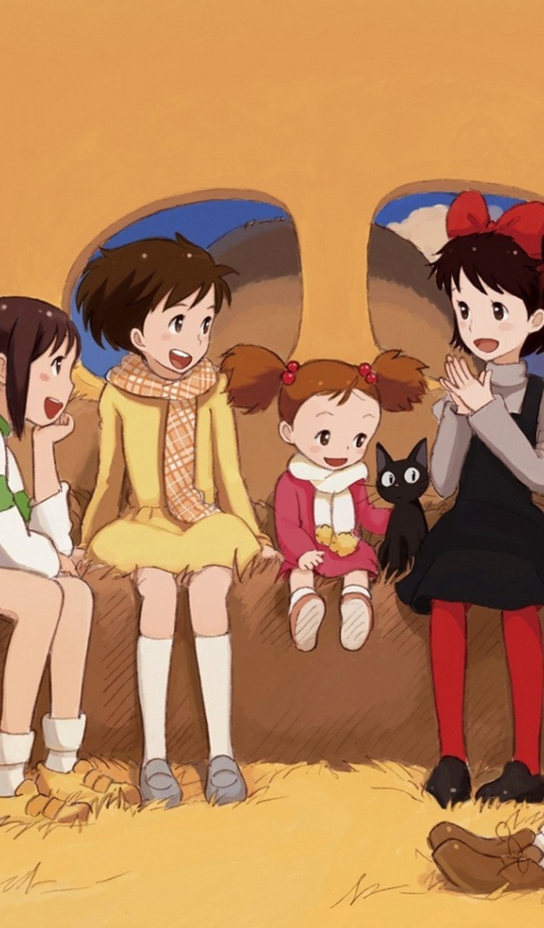 Дети в автобусе в аниме Ведьмина служба доставки