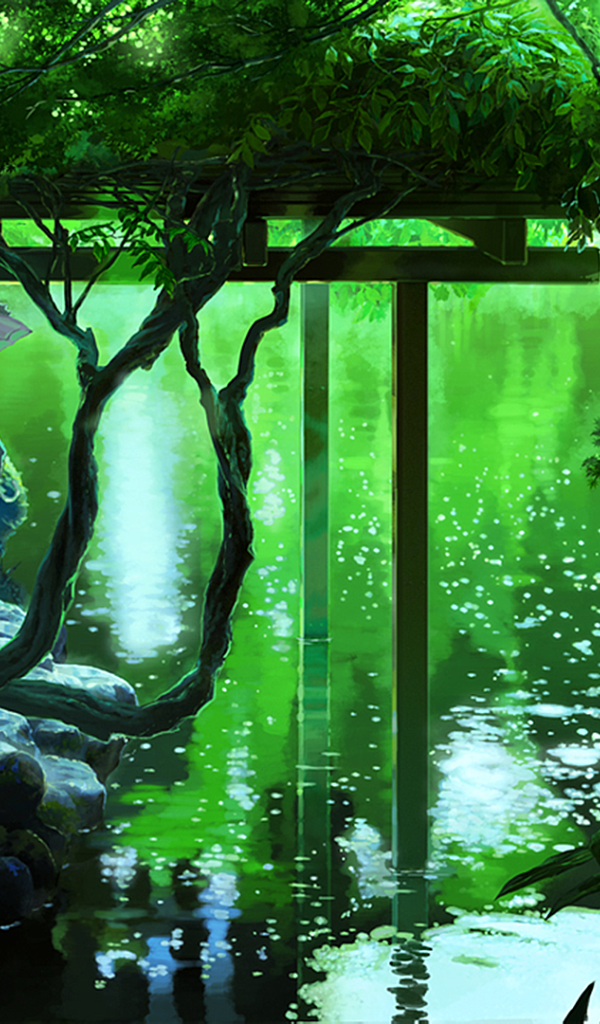 Пара под зонтом на берегу озера