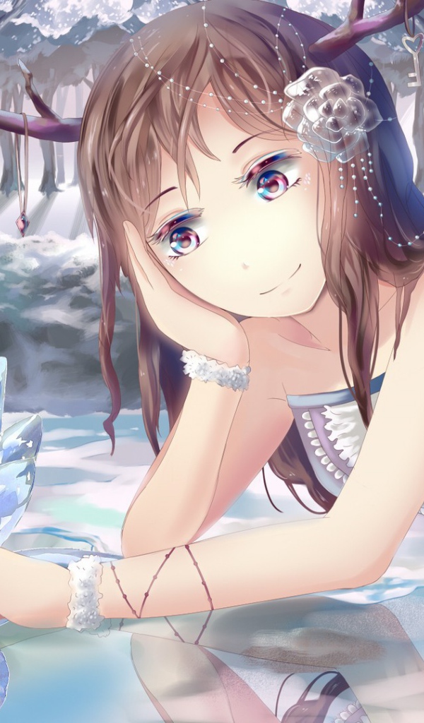 Фея аниме грустит над кристальным цветком