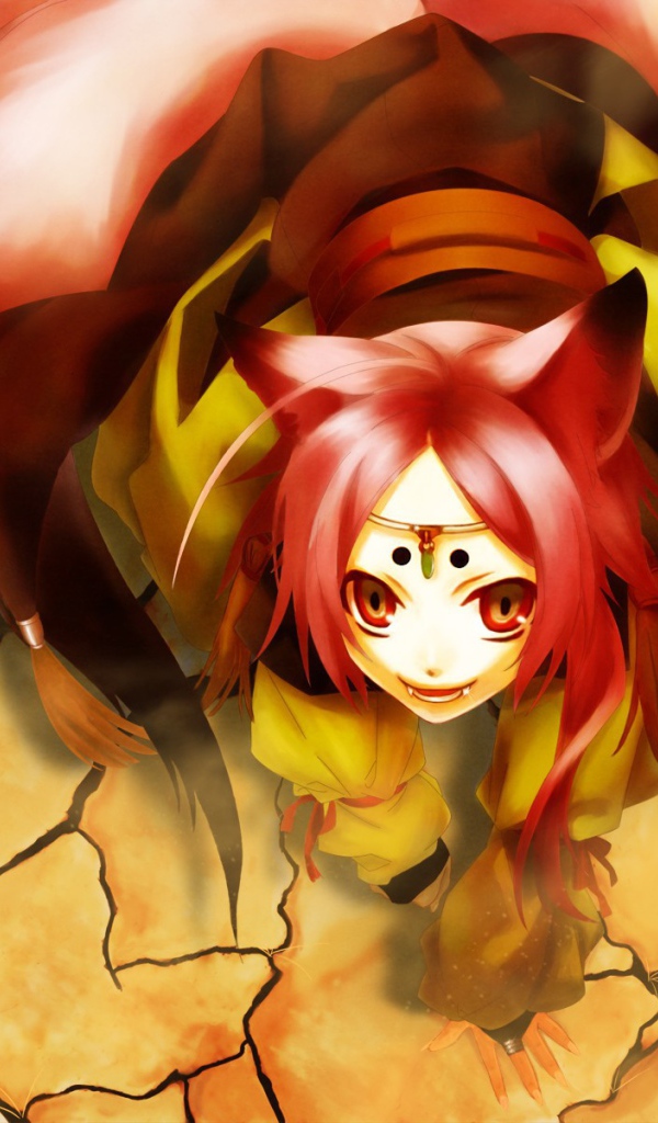 Девушка лиса на сухой земле, аниме