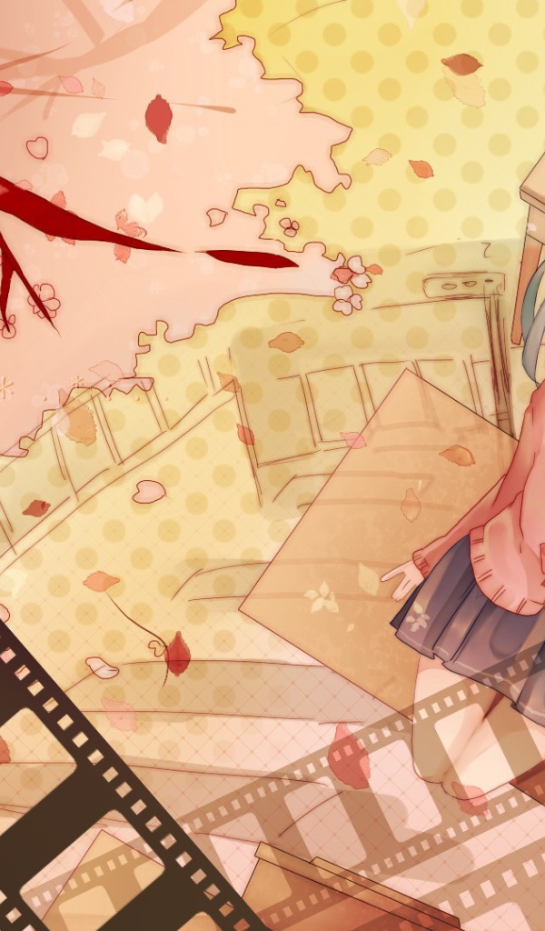Девочка аниме Hatsune Miku на фоне кинопленки