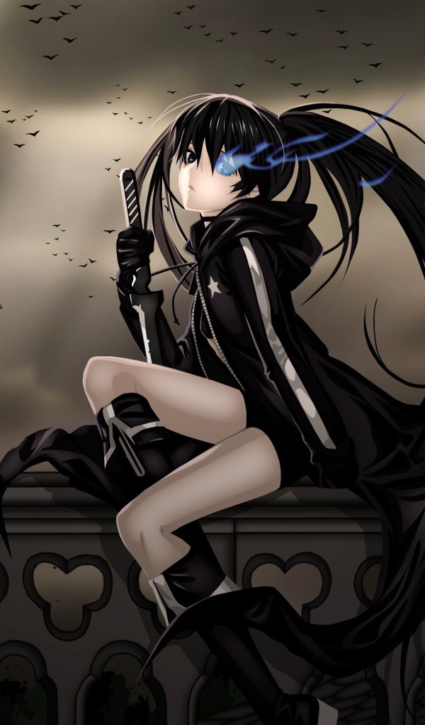 Девушка и ворон в аниме Insane Black Rock Shooter