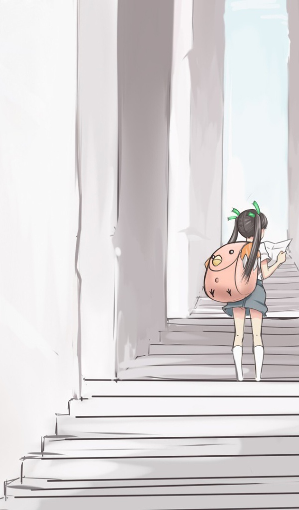Девушка идет по лестнице аниме