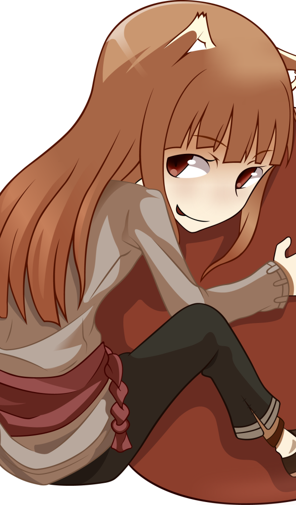 Девушка обнимает яблоко в аниме Волчица и пряности