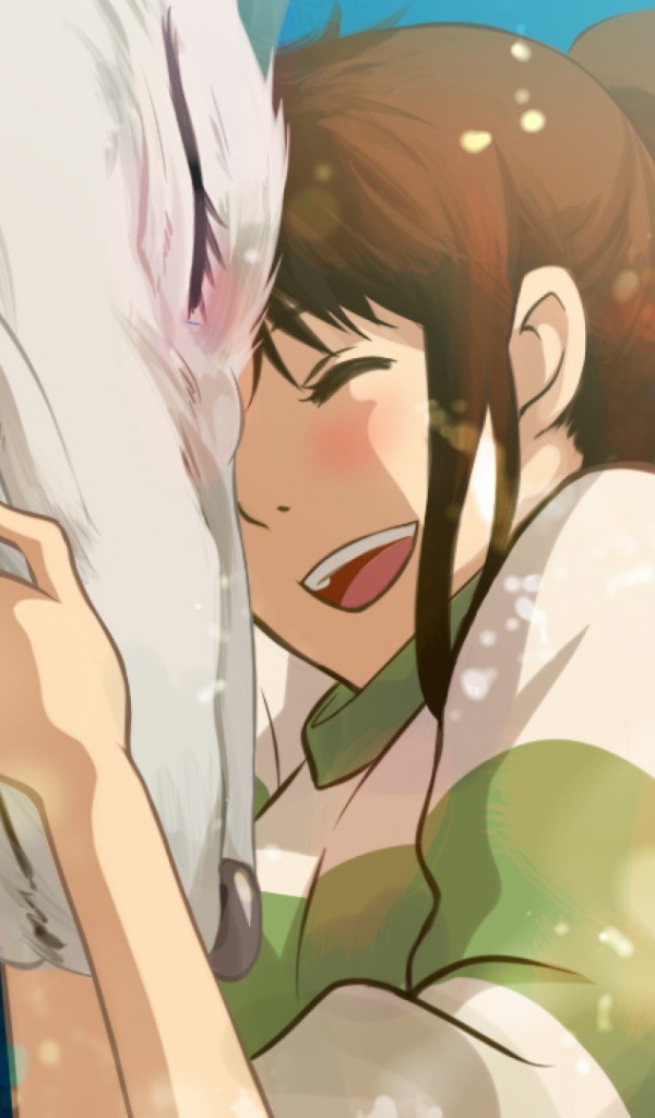 Девочка обнимает дракона в аниме Унесённые призраками