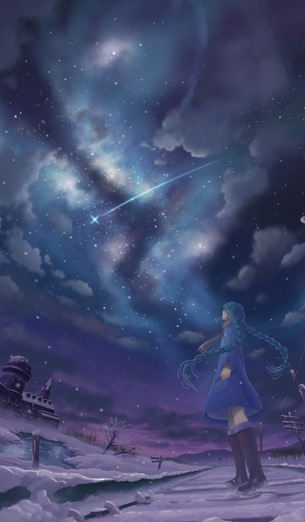 Девушка смотрит на комету, аниме