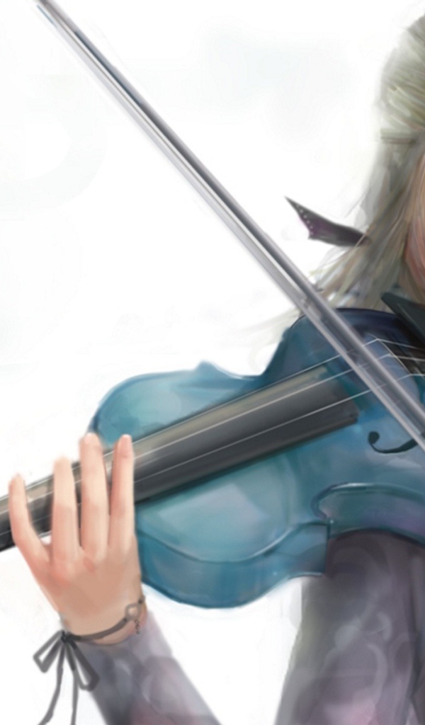 Девушка играет на голубой скрипке, рисунок