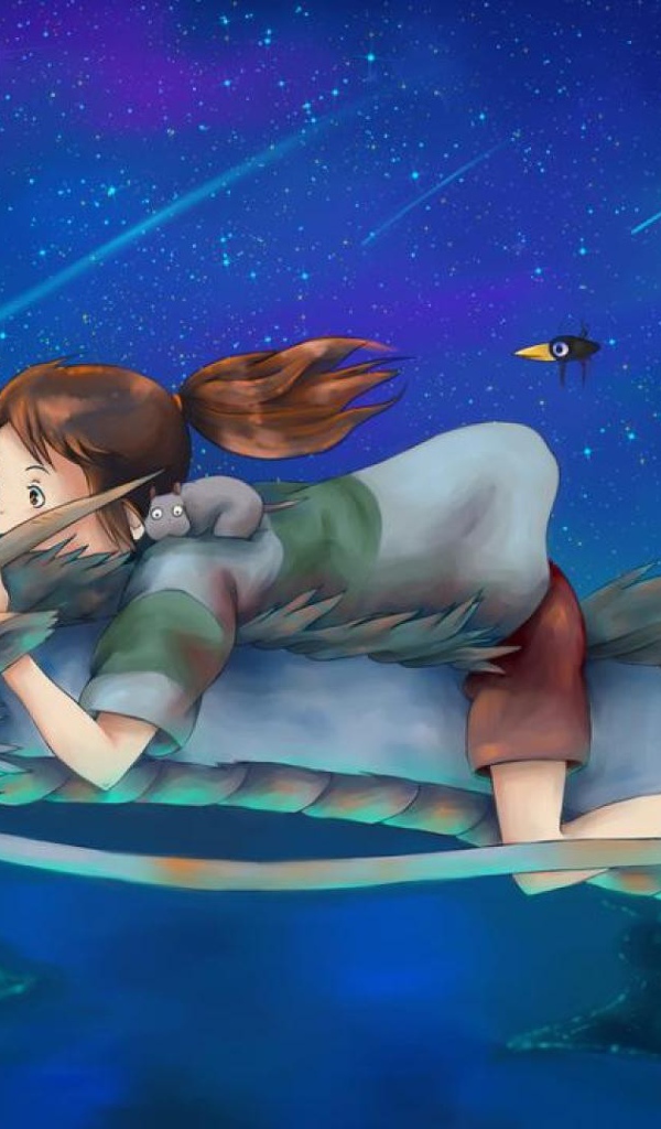 Девочка верхом на драконе в аниме Унесённые призраками