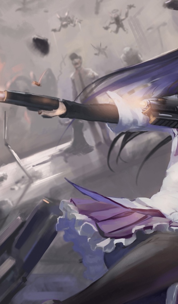 Девушка стреляет из пистолетов, аниме Девочка-волшебница Мадока