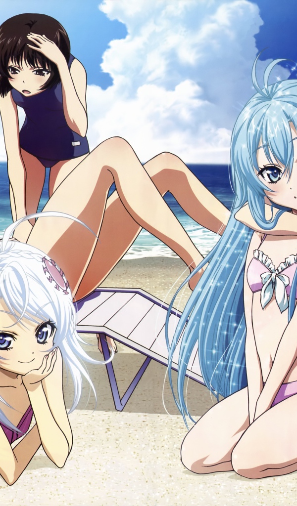 Девушки на пляже в аниме Моя кузина - инопланетянка