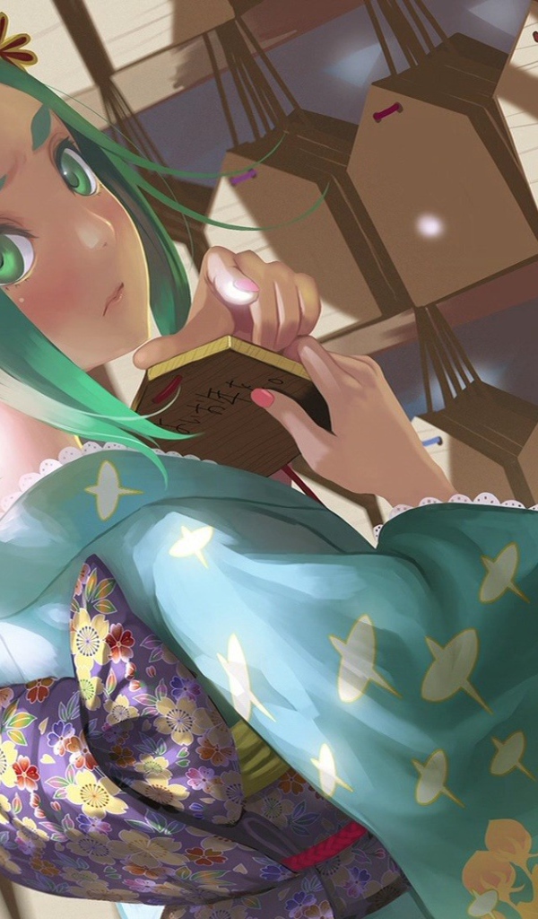 Зеленоволосая девушка аниме