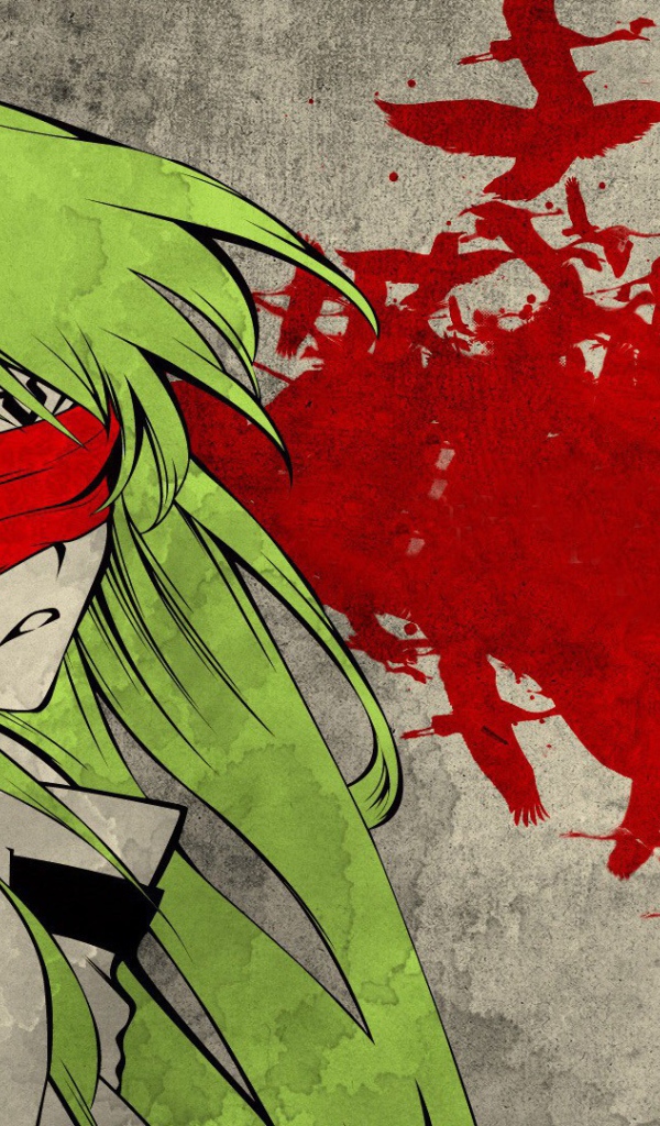 Зеленоволосая девушка с красной повязкой на глазах, аниме Code Geass