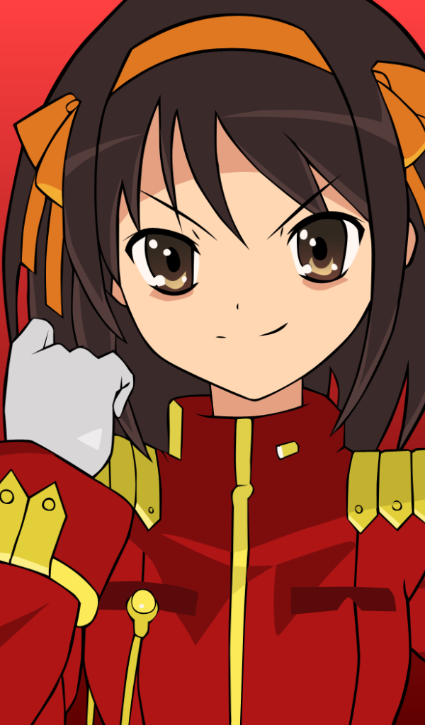 Харухи Судзумия на красном фоне