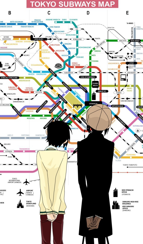 Герои аниме у карты метро