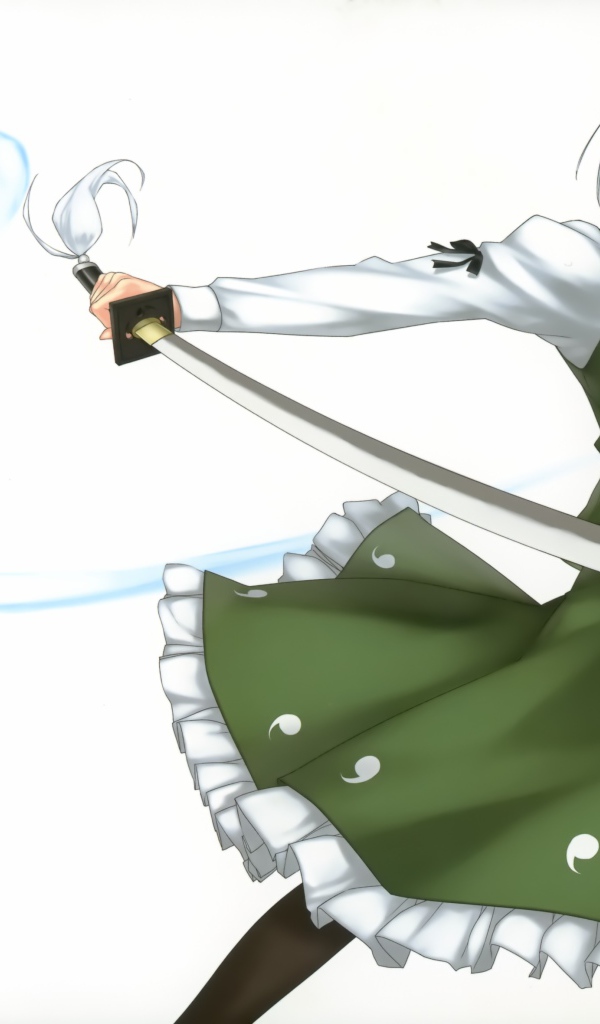 Девушка аниме Konpaku Youmu с мечом в руке