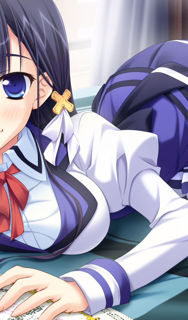 Длинные черные волосы у девушки аниме