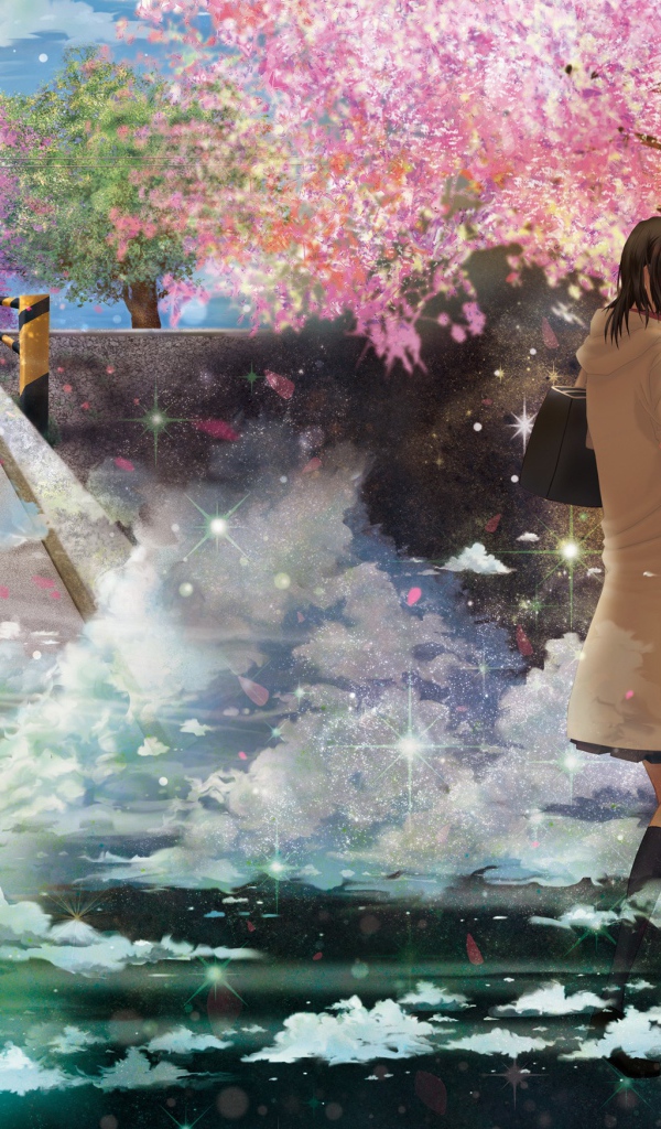 Влюбленные под сакурой в аниме Пять сантиметров в секунду