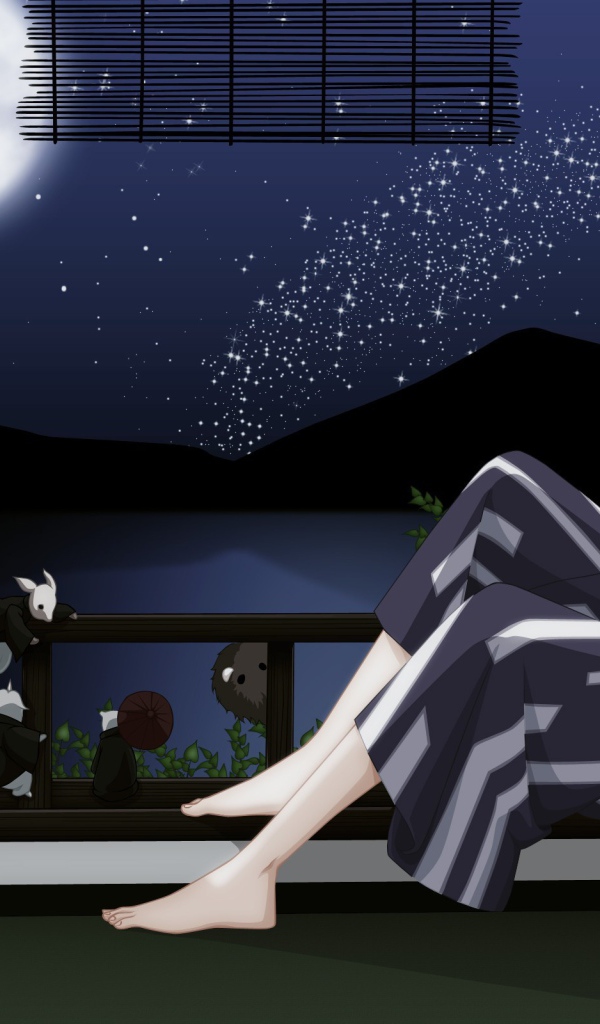 Парень и кот смотрят на луну