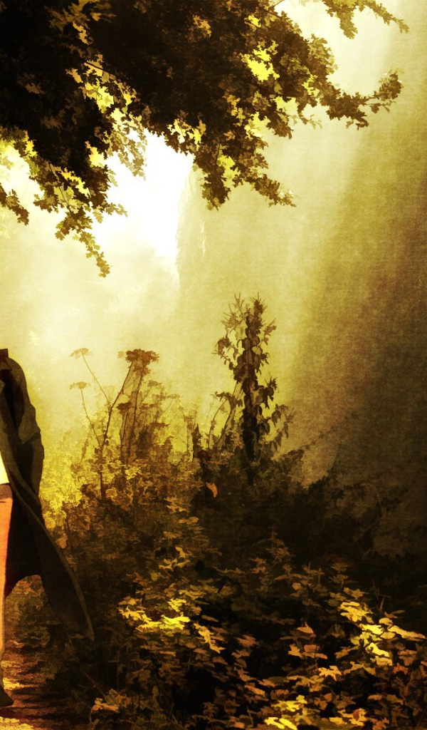 Парень идет по лесу, аниме Мастер Муси