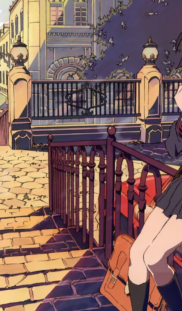 Девушка Матои сидит на заборе, аниме