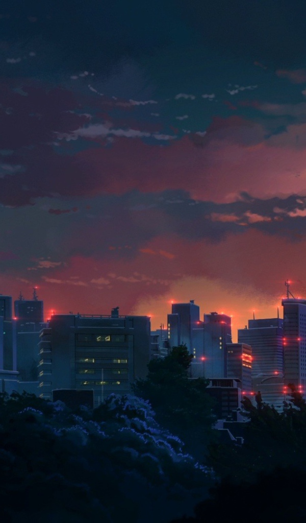 Ночной город в аниме Сад изящных слов