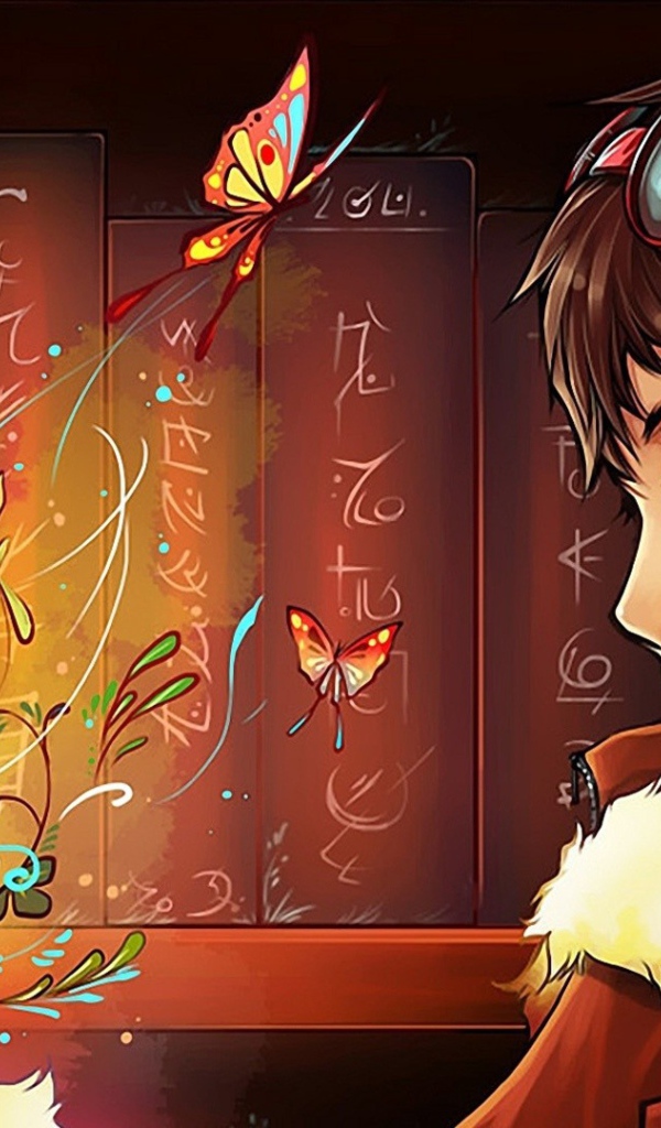 Попугай на плече аниме девушки