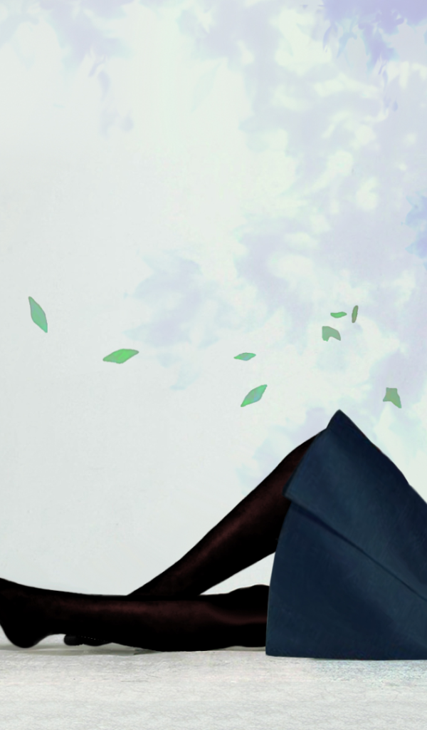 Рыжая девушка села на пол отдохнуть, аниме Ночь прибытия