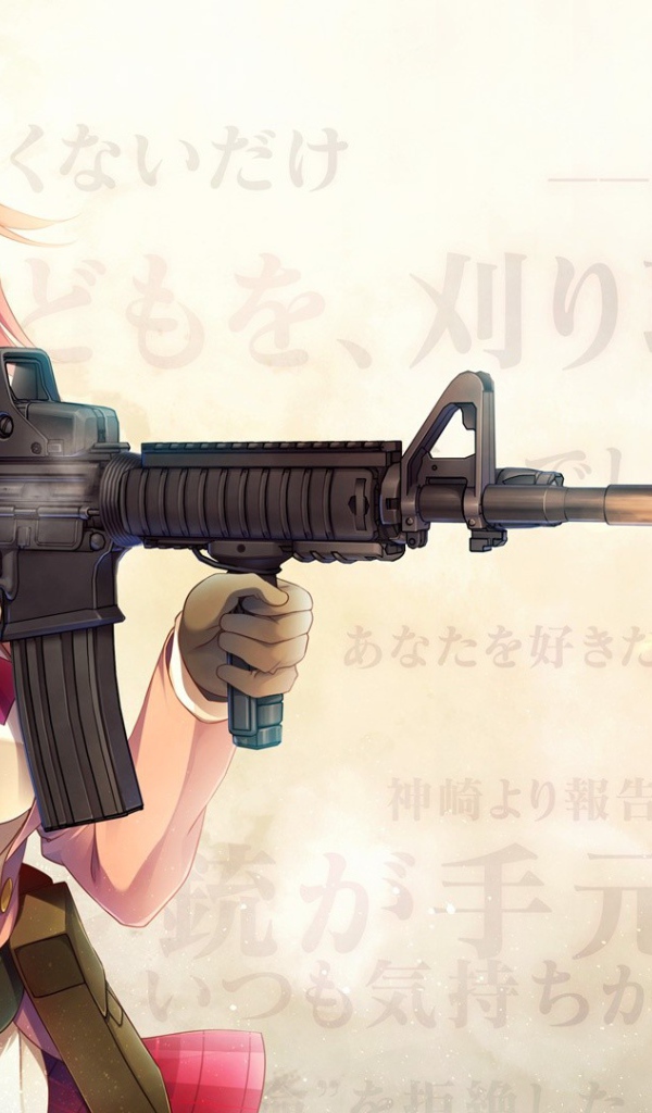 Рыжая девушка аниме с автоматической винтовкой