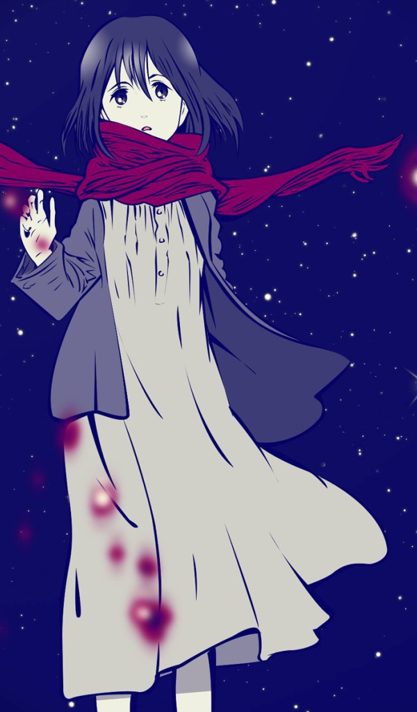 Красный шарф на девушке из аниме Shingeki no Kyojin