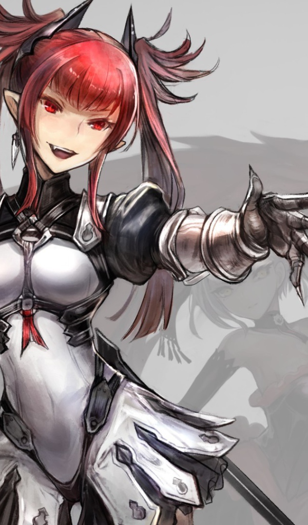 Красноволосая девушка аниме в доспехах