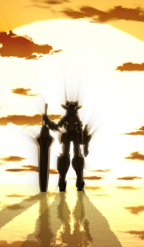 Робот на фоне заката в аниме Бесконечные небеса