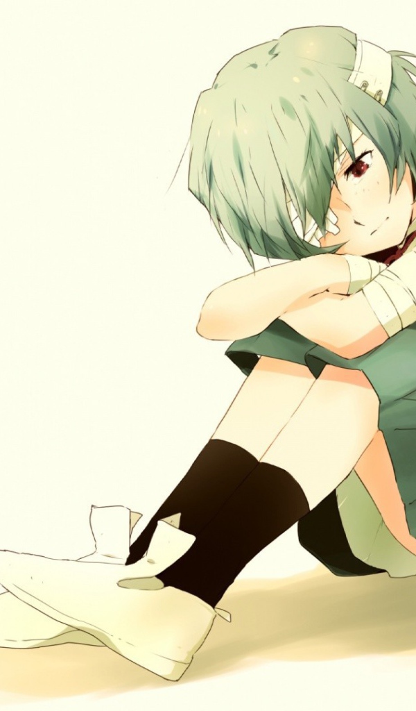 Грустная Анаями из аниме сидит на полу