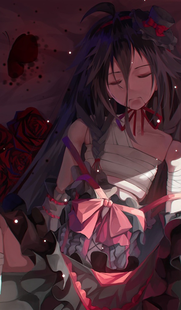 Грустный вокалоид среди роз