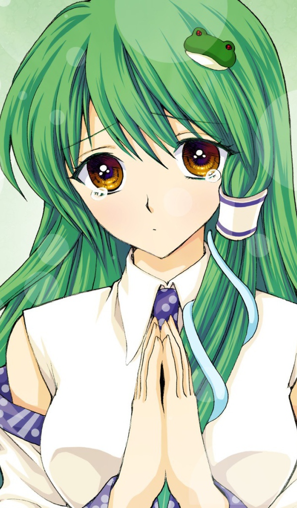 Зеленоволосая Санае Кочия, аниме девушка