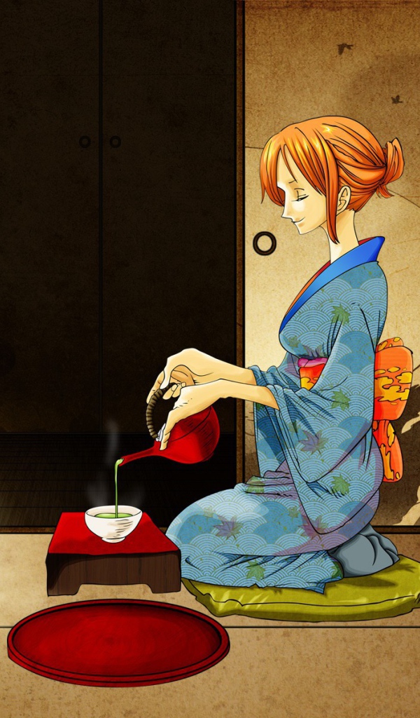Девушка наливает чай в аниме Большой куш