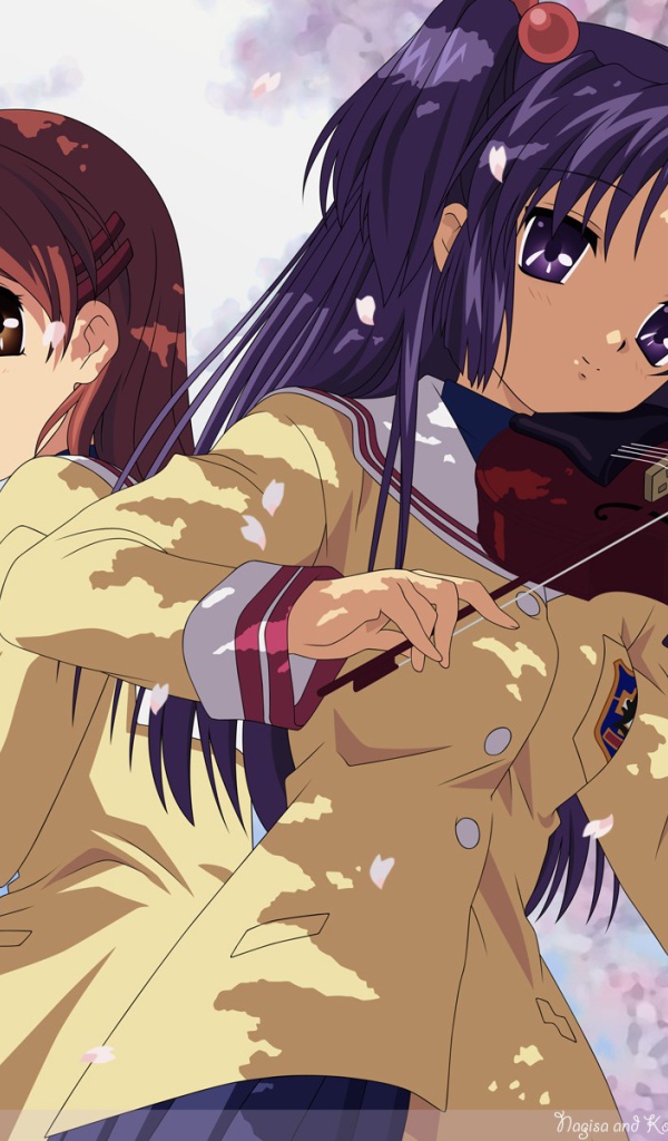 Дуэт играет на музыкальных инструментах, аниме Кланнад