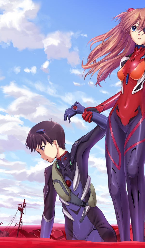 Девушка помогает парню встать на ноги, аниме