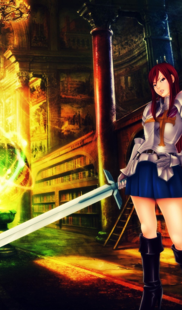 Девушка держит меч в руке, аниме Scarlet Erza