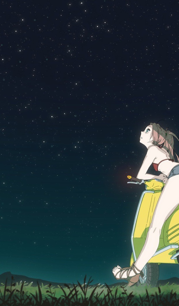 Девушка смотрит на звезды в аниме 49 дней