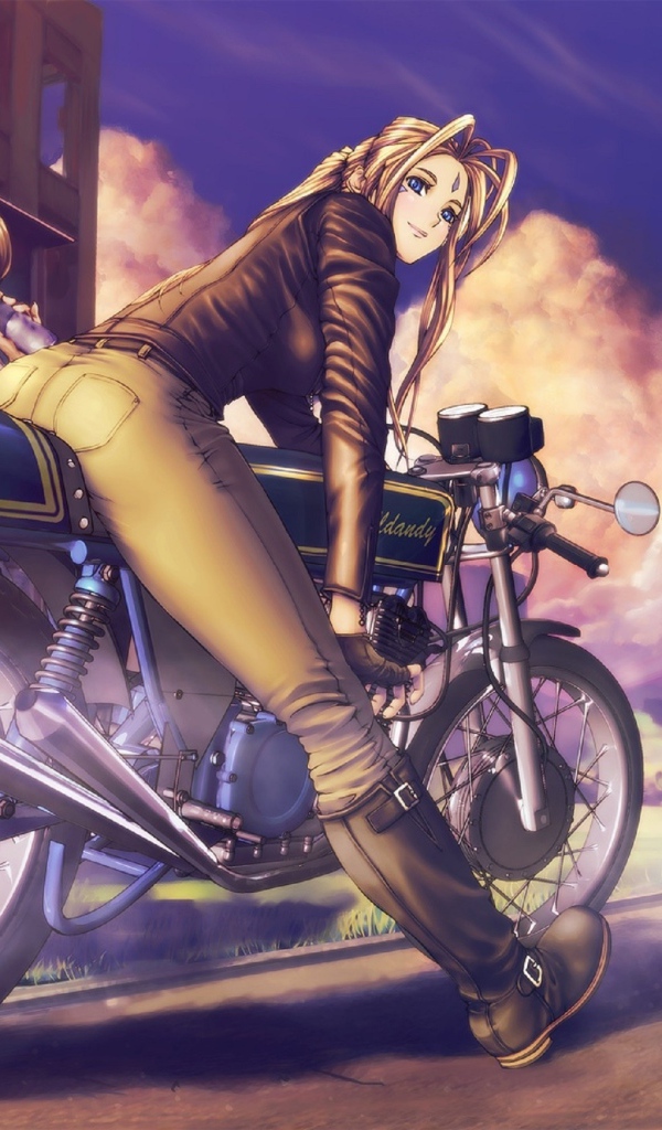 Девушка на мотоцикле в аниме Belldandy